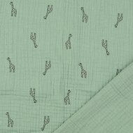 Katoenen mousseline bedrukt little giraffe pastel mint