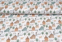 Katoenen Tricot digitaal bedrukt little farm with sheep