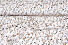 Katoenen Tricot digitaal bedrukt lovely flamingo lichtzand