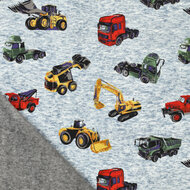 Alpenfleece bedrukt working machines jeansblauw-grijs