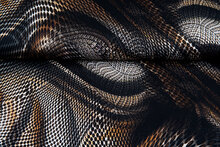 Katoenen Tricot bedrukt retro scales zwart-bruin