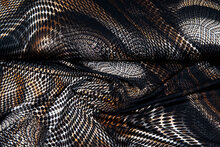 Katoenen Tricot bedrukt retro scales zwart-bruin