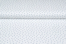 Katoenen Tricot bedrukt mini hearts ecru - blauw