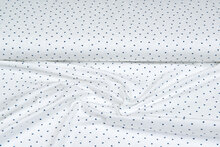 Katoenen Tricot bedrukt mini hearts ecru - blauw