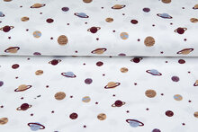 Katoenen Tricot bedrukt mini astro world ecru - bordeaux