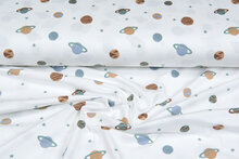 Katoenen Tricot bedrukt mini astro world ecru - oudgroen