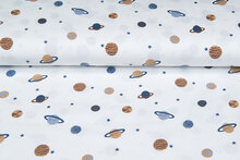 Katoenen Tricot bedrukt mini astro world ecru - metaalblauw