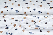 Katoenen Tricot bedrukt mini astro world ecru - donkerblauw