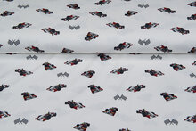 Katoenen Tricot bedrukt race cars off-white