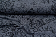 Gebreide Jacquard stof roses grijs-donkerblauw