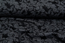 Gebreide Jacquard stof leaves grijs-zwart