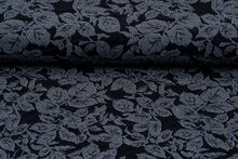 Gebreide Jacquard stof leaves grijs-donkerblauw