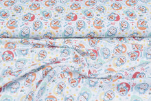 Lizenz Baumwoll Popeline Bedruckt Doraemon weiss-mint