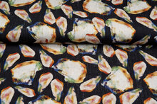 Viscose Linnen Digitaal bedrukt retro leaves donkerblauw