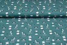 Katoenen Tricot bedrukt princesses donkermint