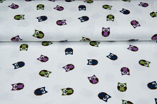 Katoenen Tricot bedrukt little owl wit