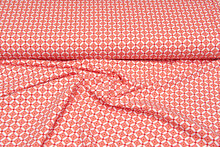 Katoenen Tricot bedrukt geo dots koraalrood