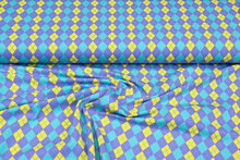 Baumwolljersey bedruckt diamonds gelb-lila