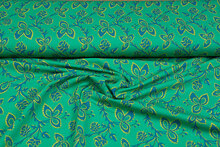 Katoenen Tricot bedrukt flowers grasgroen