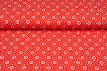 Katoenen Tricot bedrukt geo circles rood