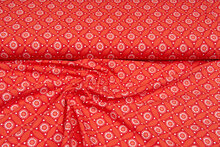 Katoenen Tricot bedrukt geo circles rood