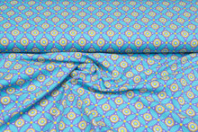 Katoenen Tricot bedrukt geo circles mint