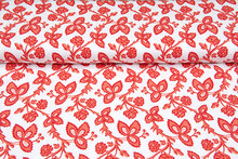 Katoenen Tricot bedrukt flowers koralrood