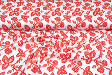 Katoenen Tricot bedrukt flowers koralrood