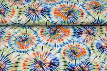 Katoenen mousseline bedrukt tie dye groen-oranje