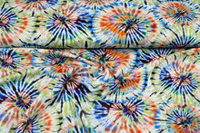 Katoenen mousseline bedrukt tie dye groen-oranje