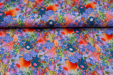 Katoenen mousseline bedrukt retro flowers paars-multi