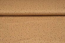 Katoenen mousseline bedrukt little dots with foil caramel