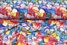 Katoenen Tricot digitaal bedrukt painted flower multicolor