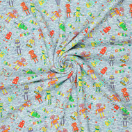 Alpenfleece bedrukt funny robots jeansblauw