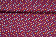 Katoenen Tricot bedrukt little stars bordeaux