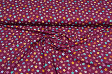 Katoenen Tricot bedrukt little stars bordeaux