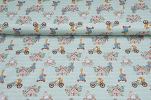 Katoenen Tricot bedrukt retro animals mint