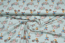 Katoenen Tricot bedrukt retro animals mint