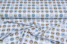 Katoenen Tricot bedrukt super bears stars blauw