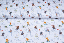 Katoenen Tricot bedrukt letter animals wit