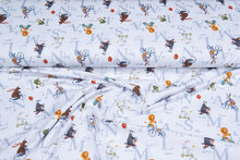 Katoenen Tricot bedrukt letter animals wit