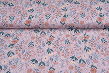 Katoenen Tricot bedrukt flower twigs oudroze