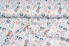 Katoenen Tricot bedrukt flower twigs wit