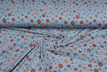 Katoenen Tricot bedrukt flowers metaalblauw