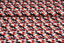 Katoenen Tricot bedrukt retro flowers rood-zwart