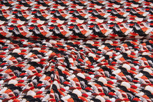 Katoenen Tricot bedrukt retro flowers rood-zwart