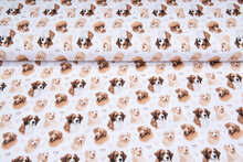 Katoenen Tricot bedrukt dogs wit