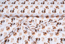 Katoenen Tricot bedrukt dogs wit