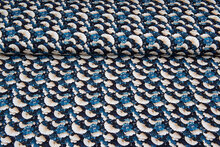 Katoenen Tricot bedrukt retro flowers blauw-beige