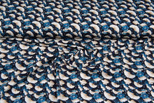 Katoenen Tricot bedrukt retro flowers blauw-beige
